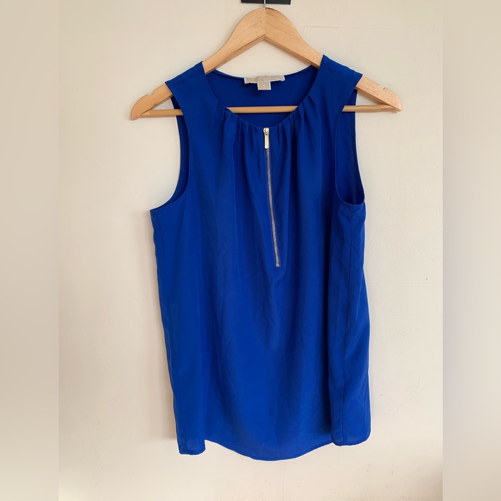 MICHAEL Kors Sleeveless Tank Blouse Cobalt Blue Gold Front Zipper Small